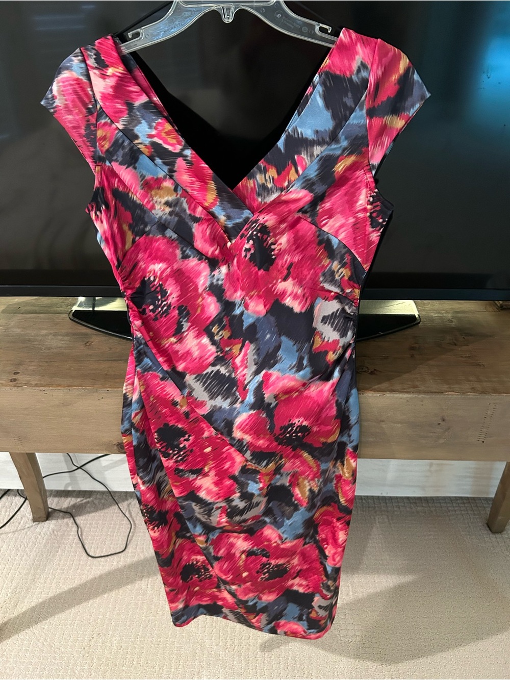 Maggy London Vibrant Pink Blue Floral Midi Dress - Picture 2 of 3